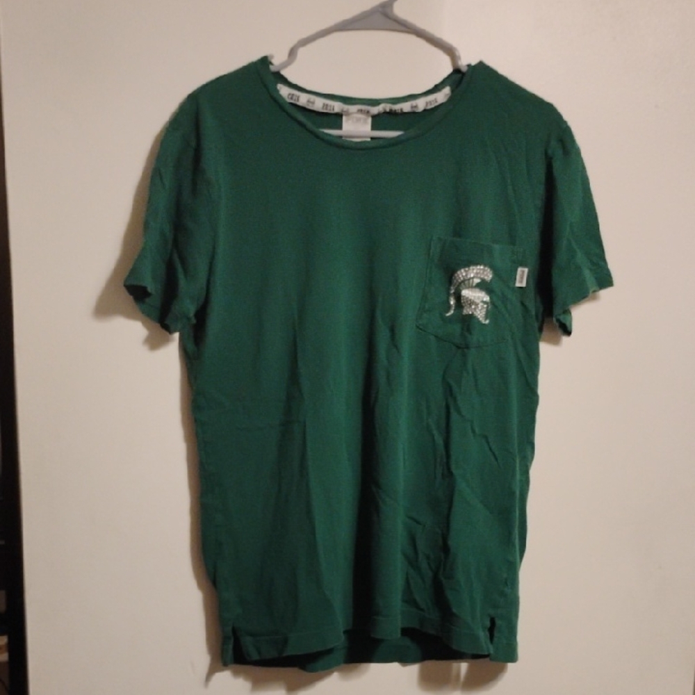 PINK Victoria's Secret Green MSU Spartan Short Sleeve Tee